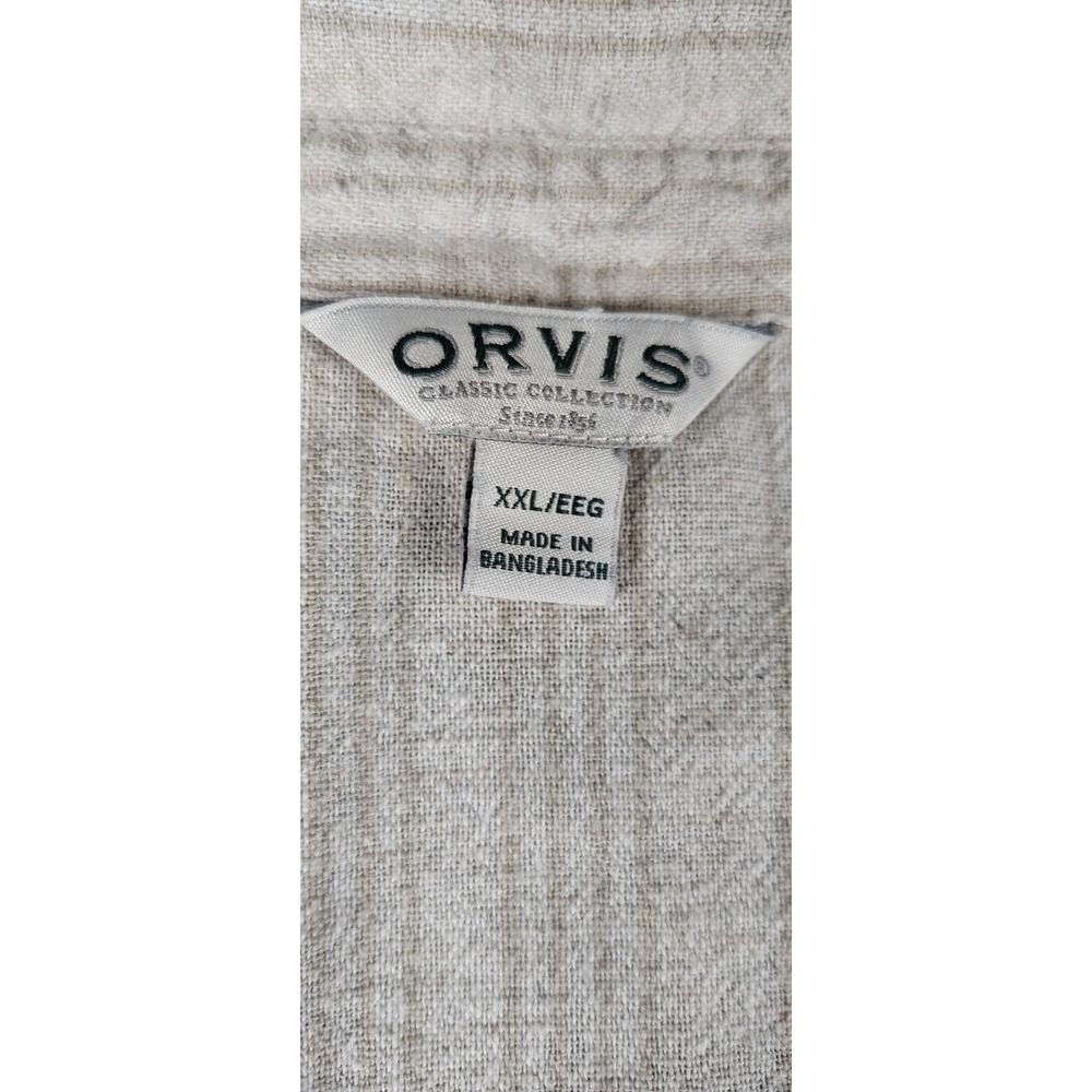 Orvis Women's XXL Shirt Button Front Top Linen Blend Beige Striped Long Sleeve - Picture 3 of 8
